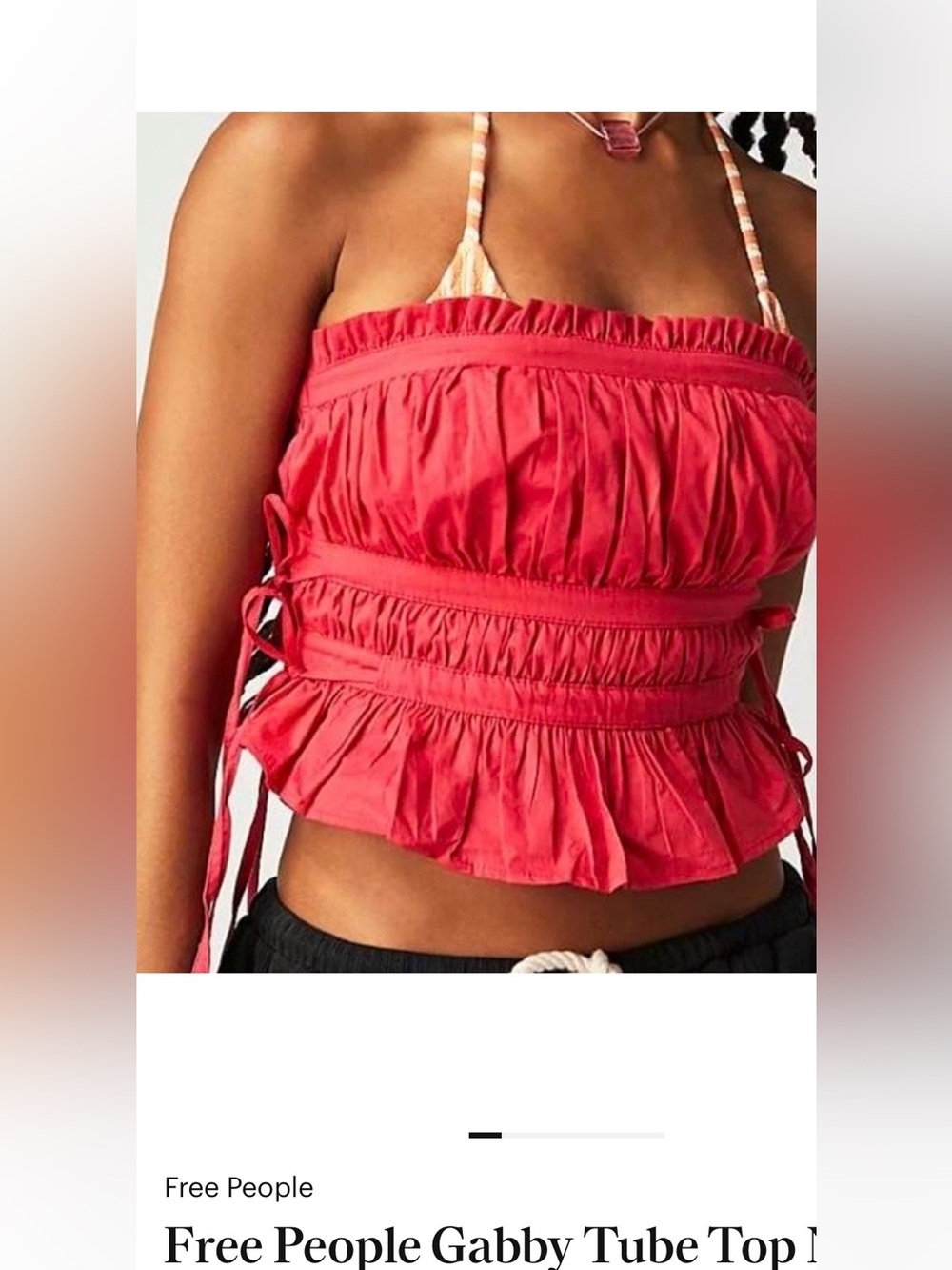 Free People Red Smocked Ruffle Tube Camisole